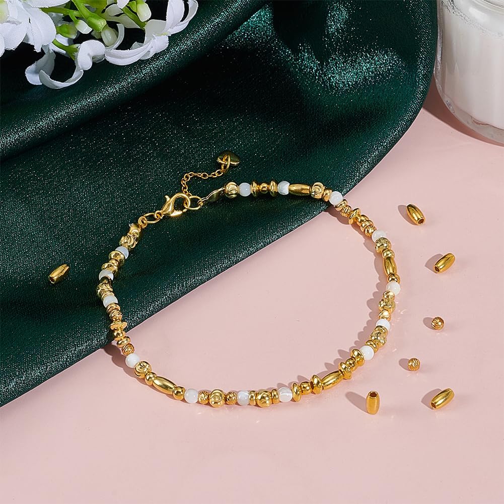 PH PandaHall 60pcs 18K Gold Plated 925 Sterling Silver Beads, 6 Styles 3~6mm Golden Beads Smooth Beads Metal Bracelet Spacer Beads for DIY Earrings Bracelets Necklaces Jewelry Making - Image 2