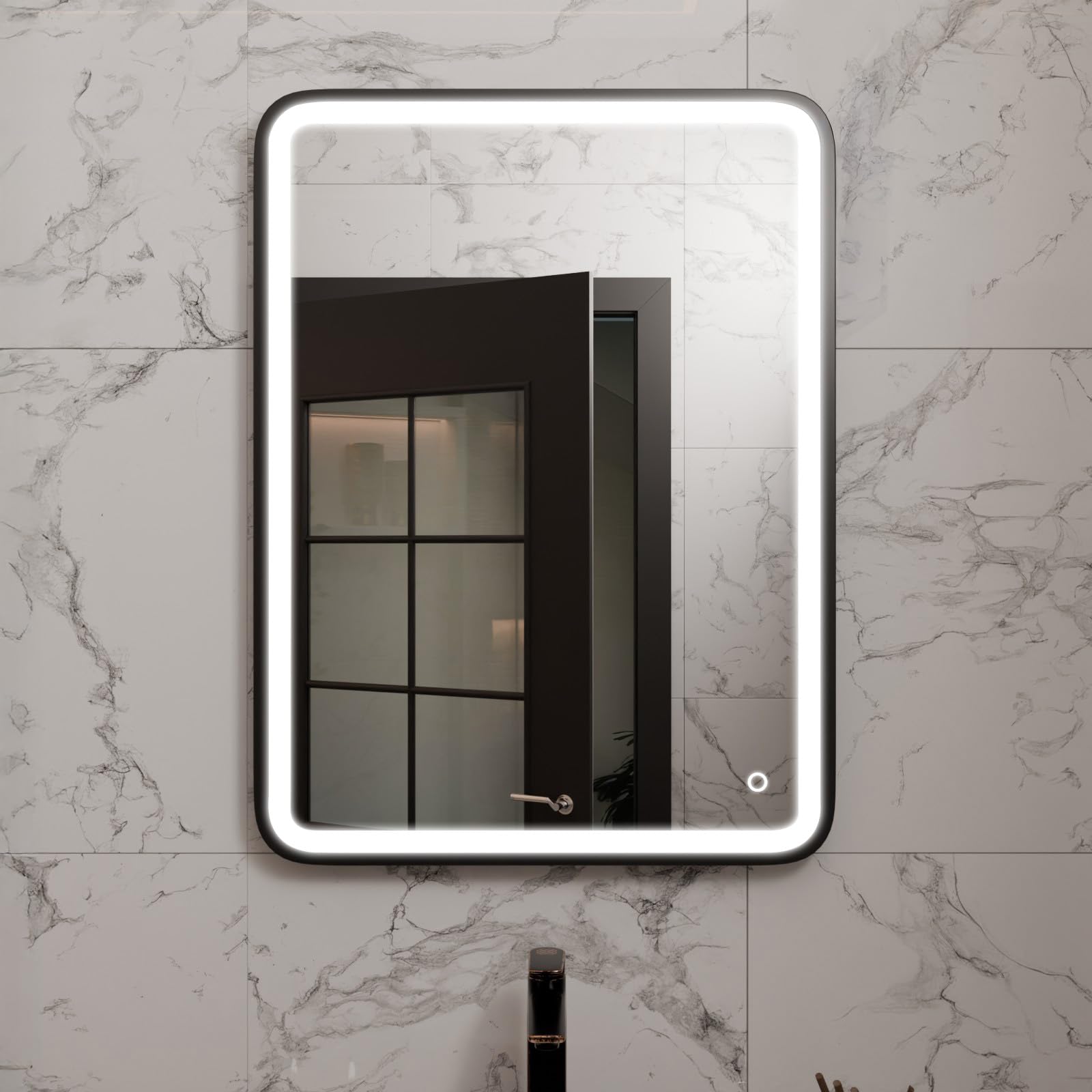 Harper & Harlow Matt Black Vela Illuminated Led Bathroom Vanity Mirror, 600X800mm, Frame, Ip44, Adjustable Light Colour, Memory Function, Touch Control, Dimmable, Demister, Landscape Or Portrait