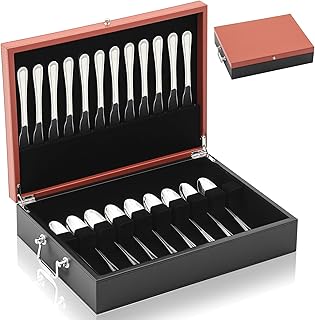 DoubleFill 15.3 x 11.2 x 5.7 Inches Leather Silverware Storage Box Flatware Storage Case with Felt Lined Leather Flatware Chest Silverware Organizer with Lid for Tableware Utensils Silver(No Layer)
