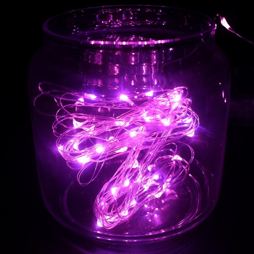 DVMRUIB 5M/16.5Ft 50leds Pink Led Ultra Thin AA Battery Operated Silver Wire String Light