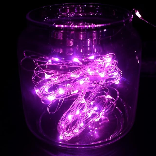 DVMRUIB 5M/16.5Ft 50leds Pink Led Ultra Thin AA Battery Operated Silver Wire String Light