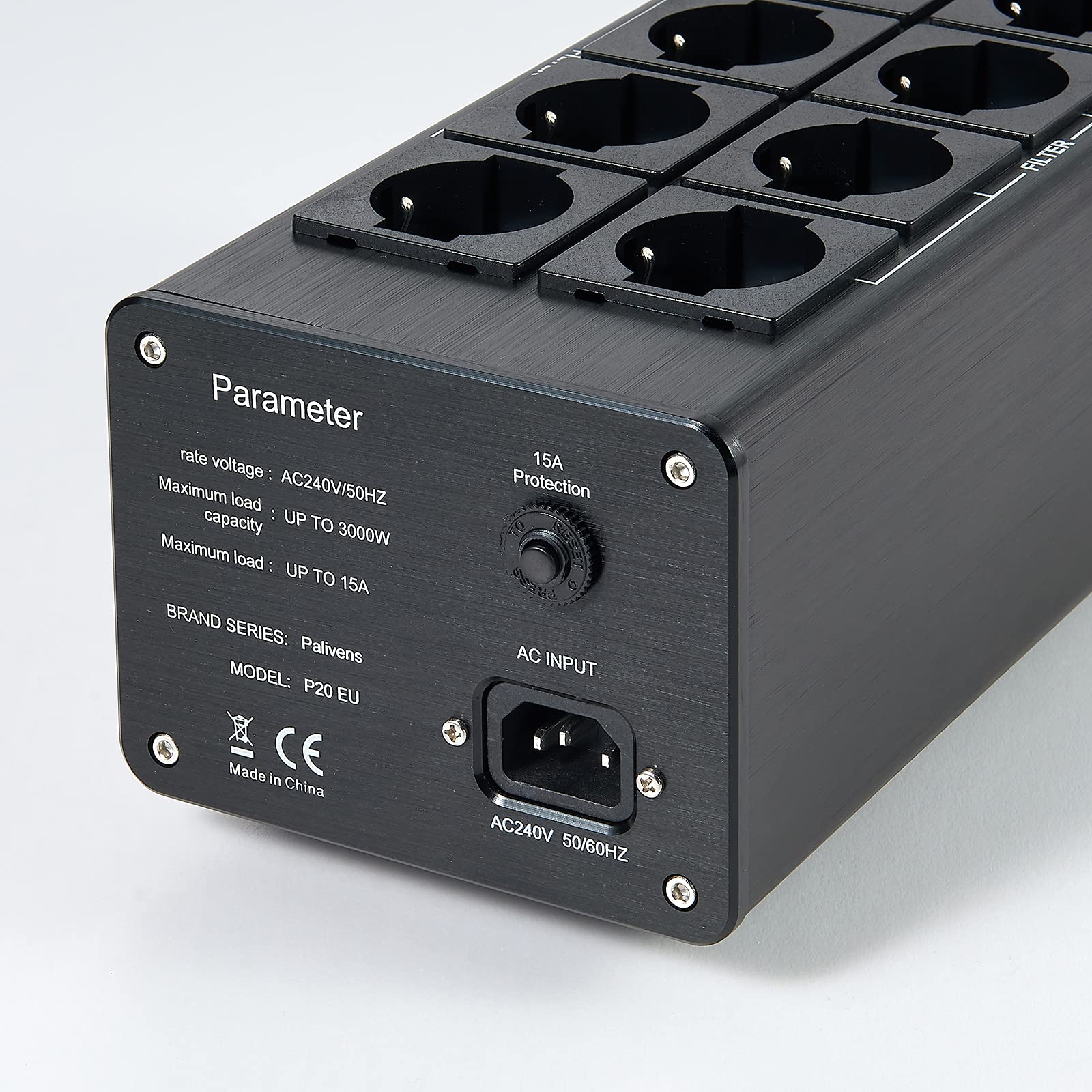 Pailvens HiFi multipla con filtro di rete 8x presa antidisturbo protezione sovratensione carico 15 A nero