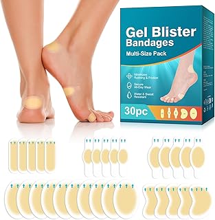 30 PCS Gel Blister Bandages for Feet - Hydrocolloid Bandages for Toes, Heel, 5 Shapes of Waterproof Adhesive Bandage, Blis...