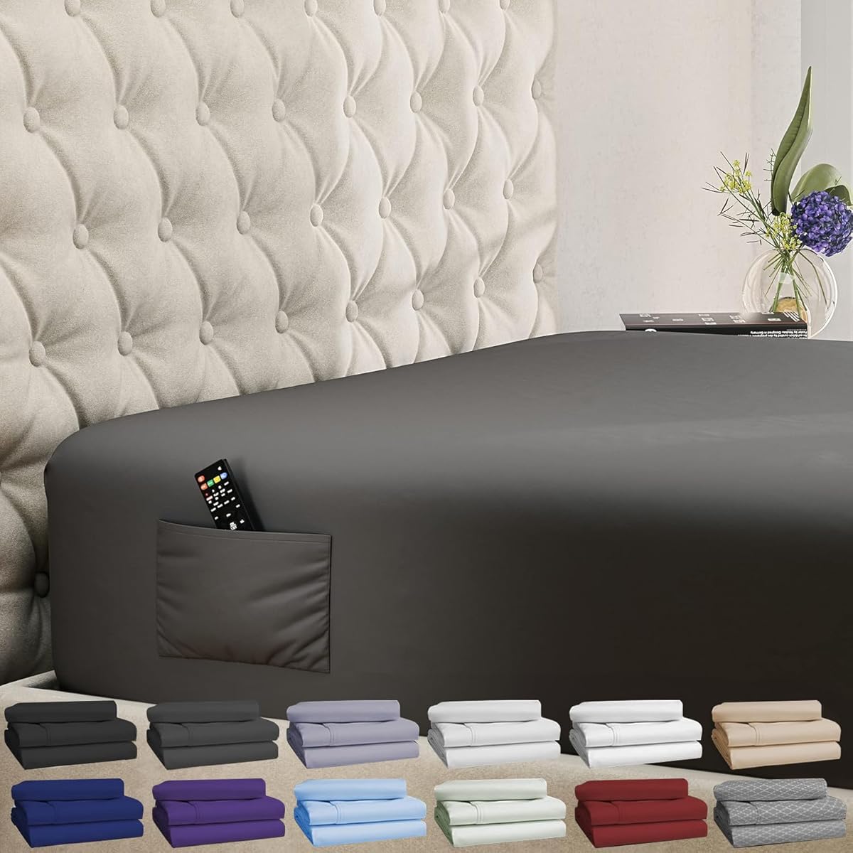 DREAMCARE King Fitted Sheet Only - Extra Deep Pocket Fitted Sheet - Fits up to 21 inch Mattress - Deep Pocket King Sheets - Hotel Luxury - Oeko-Tex Certified Sheets - (Grey)