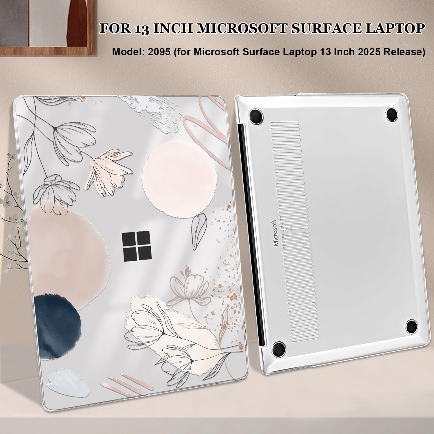 Slim Protective Case for Microsoft Surface Laptop 13 inch Copilot+PC 2025 (Model 2095), Lightweight Anti-Scratch Printed Pattern Plastic Hard Shell Case Cover, Abstract Line Floral - Image 3