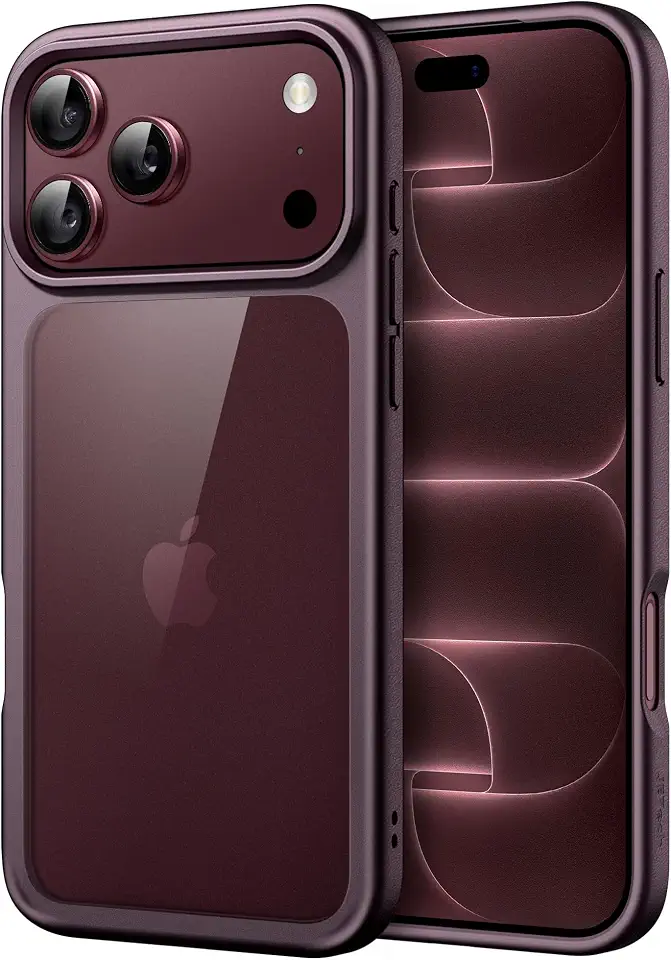 JETech Clear Back Bumper Case for iPhone 18 Pro Max, Dark Cherry
