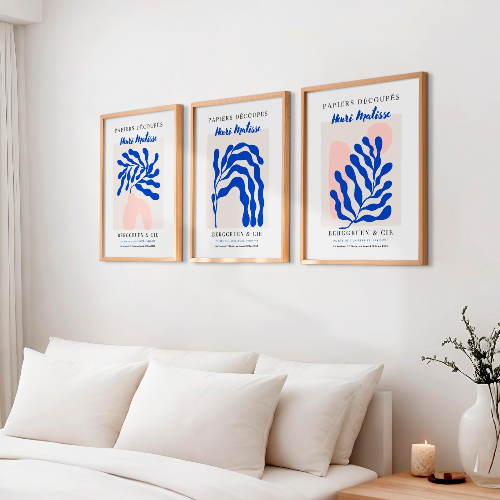 ARTINSPIRIO Lot de 3 posters Matisse bleu rose – Tableaux muraux botaniques