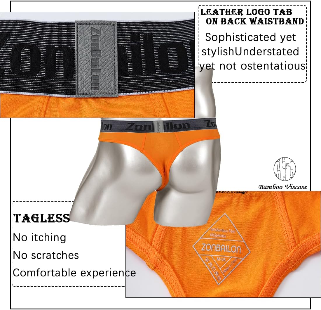 JINSHI Men's Bamboo Viscose Thong Sexy T-back Mens Underwear Low Rise Stretch Tagless Underwear Multi M L XL XXL - Image 5