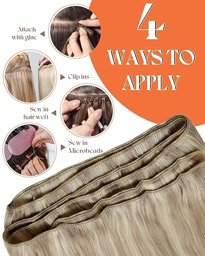 Miniatura 44 de Sunny Hair Extensiones de cabello humano de color marrón para coser, extensiones de cabello humano real, color marrón oscuro, ombré, marrón claro