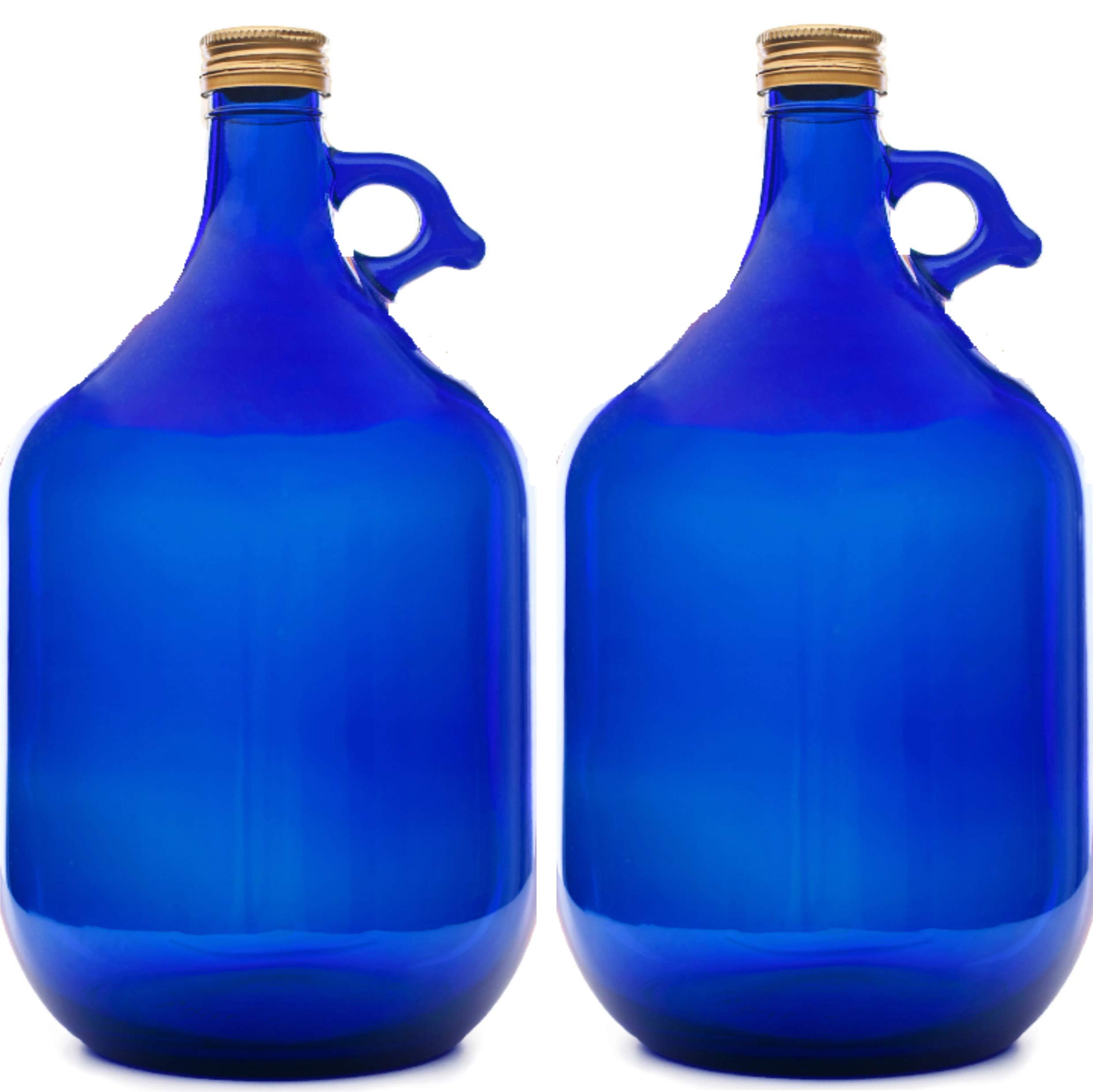 5L Premium blaue Flasche|Wasserflasche| Essig-Öl| Weinballon Glasballon|Weinflasche|Likörflaschen|Ölflasche|leere| Glasbehälter zum Befüllen Glasballonflasche mit Schraubverschluss und Henkel (2x5L)
