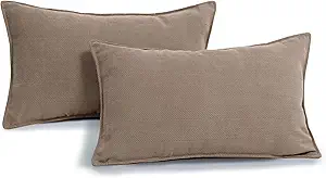 ZWJD Khaki Pillow Covers 12x20 Set of 2 Chenille Throw Pillow Covers with Elegant Design Soft and Luxurious Decorative Throw Pillows for Couch, Bed, and Home Decor