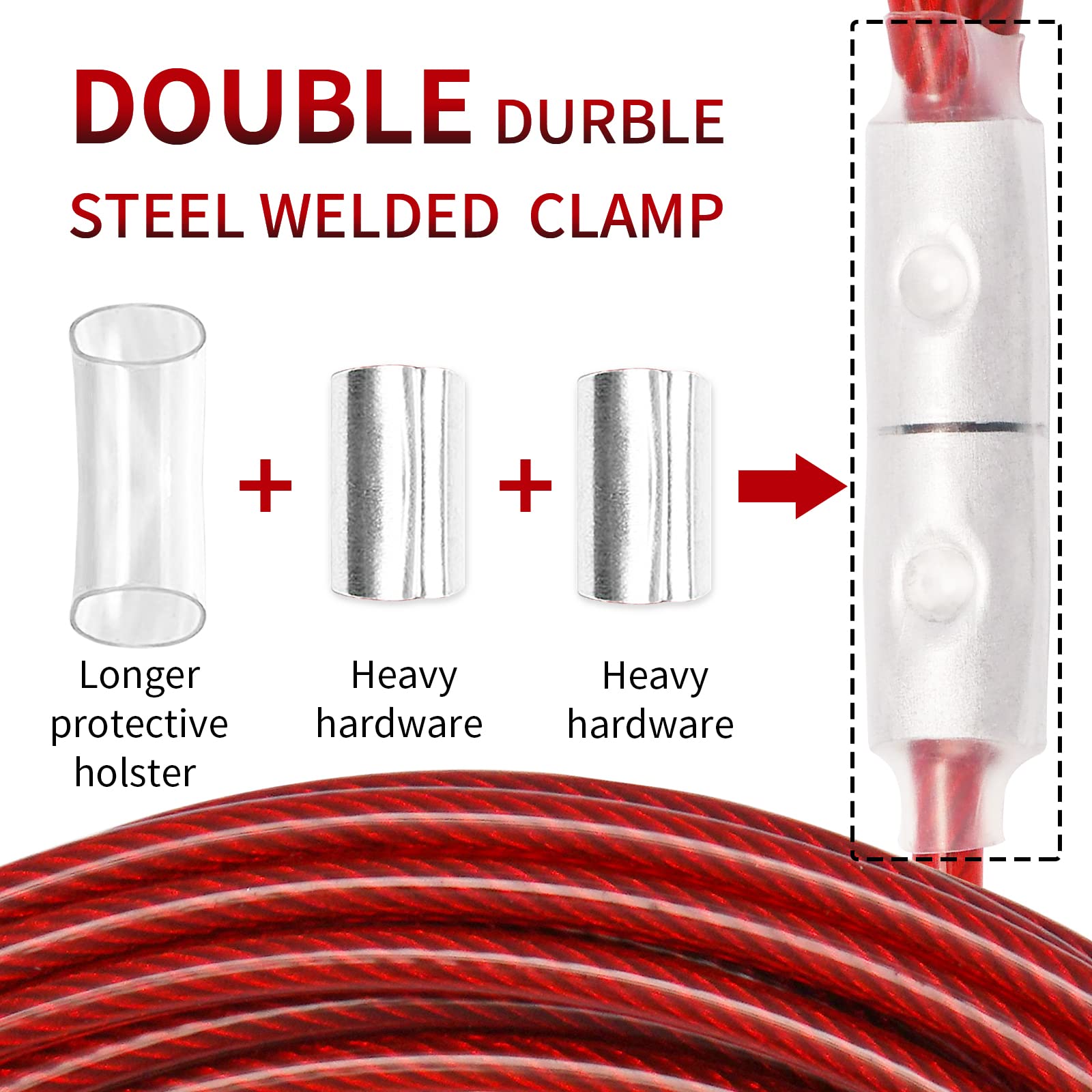 Cable de amarre rojo para perro con hebilla de acero, cable de 3/6/9/15 m con gancho giratorio, correa de camping al aire libre para patio, hasta 500 libras (9 m)