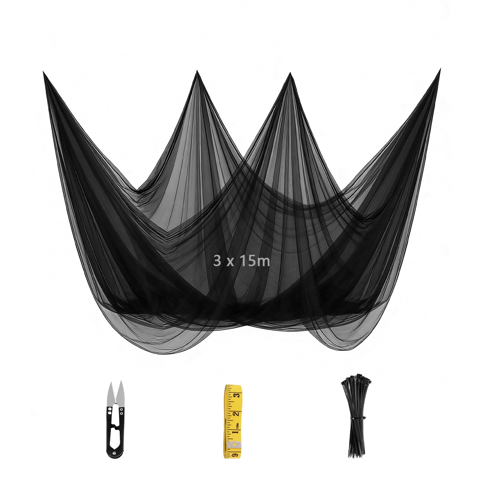 Zanzariera 3m x 15m Rete anti-insetti e anti-mosche al metro Fai da te con fascette, metro e forbici per gazebo, terrazza, balcone, campeggio Protezione contro zanzare, mosche e uccelli
