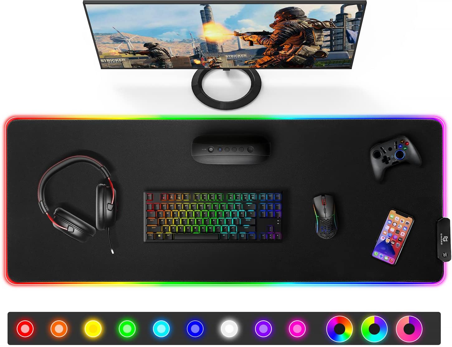 Tapis de Souris Gaming RGB Éclairage LED 12 Modes Micro-Tissé Tapis de Souris Gaming RGB Éclairage LED 12 Modes Micro-Tissé