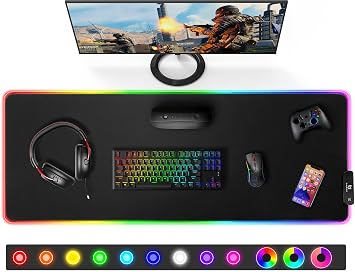 Gimars Large RGB Gaming Mouse Pad, Desk Pad with 12 LED Lighting Modes, Premium Micro-Weave Cloth, 5mm Thickened Mat, Keyboard and Mousepad for Desk, Gaming, Office
