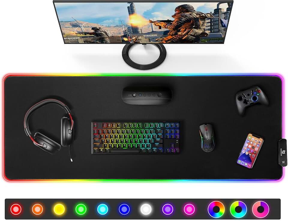Gimars Alfombrilla Ratón Gaming RGB, 800×300mm Mousepad XXL con 12 Modos Iluminación LED, Tapete Rato Superficie Lisa Primera Impermeable Base Goma Antideslizante para Escritorio, Oficina Gamer