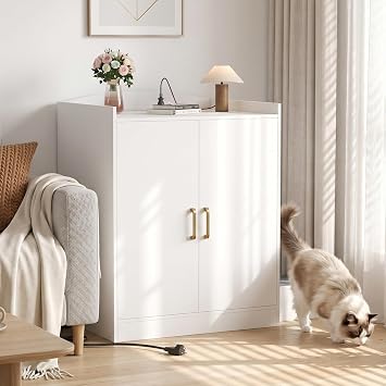 Hey-brother Cat Litter Box Enclosure, Large Hidden Litter Box Furniture with Charging Station, Suitable for Automatic/Self-Cleaning Cats Litter Boxes and Robot, Modern, White JCLB005WT