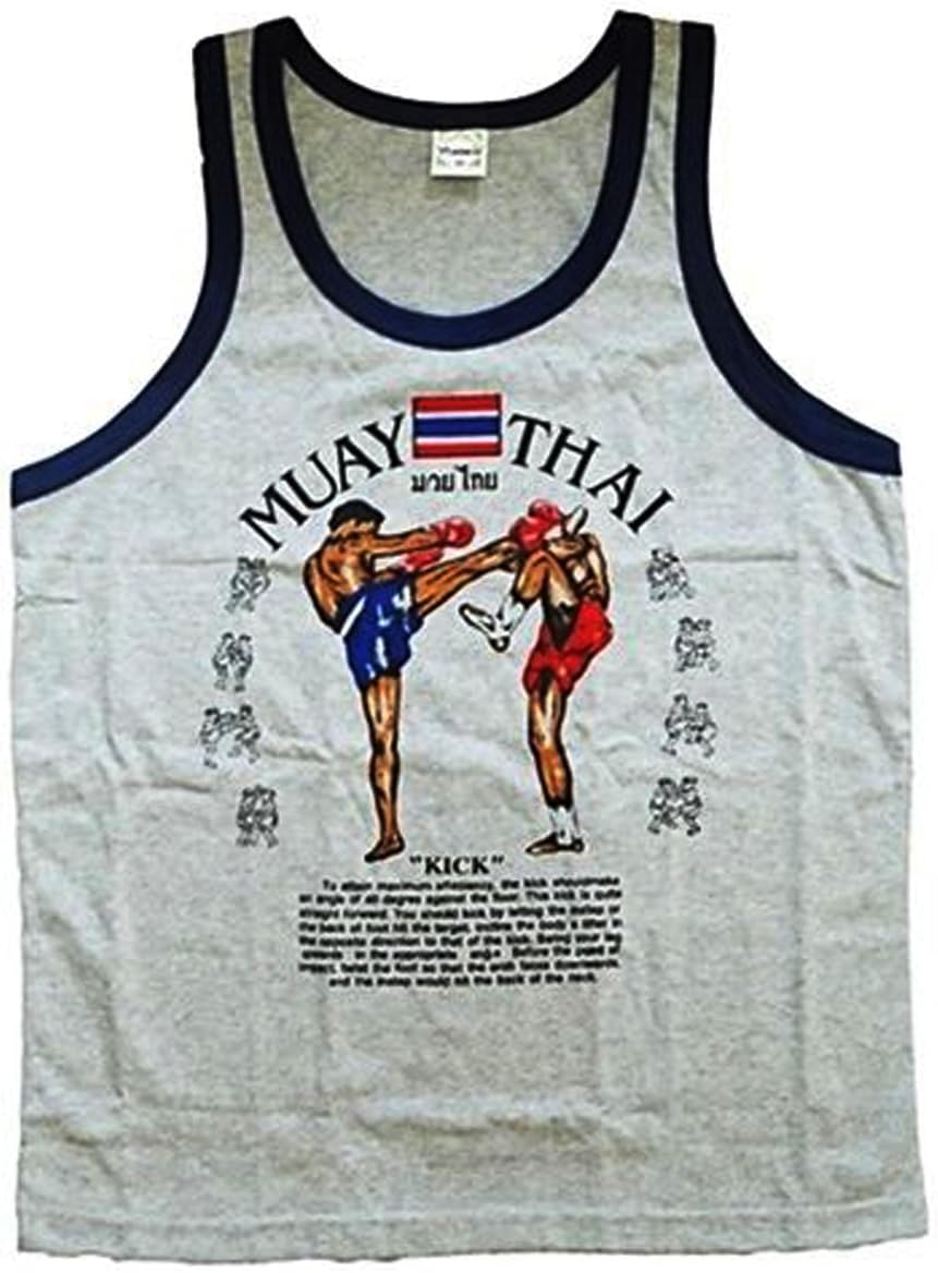 Men's Tank Top Singlet Vest Gym Muay Thai Men T-Shirt Cotton 100% Made in Thailand