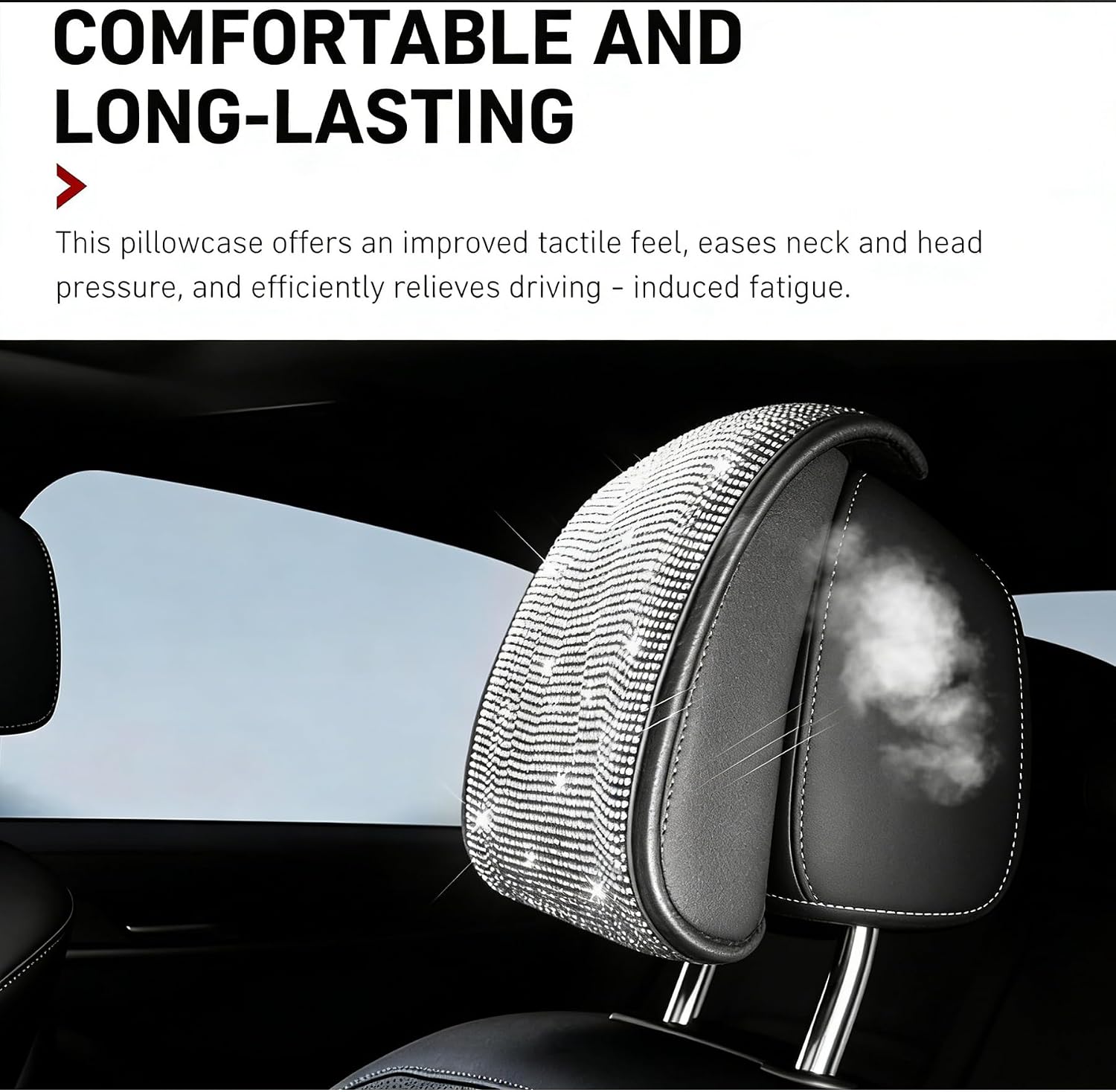 2 PCS Bling Car Headrest Covers, Sparkling Rhinestone Diamond Seat Protector, Breathable Ice Silk Interior Accessory, Universal for Most Cars, Trucks, SUVs (White) image 4
