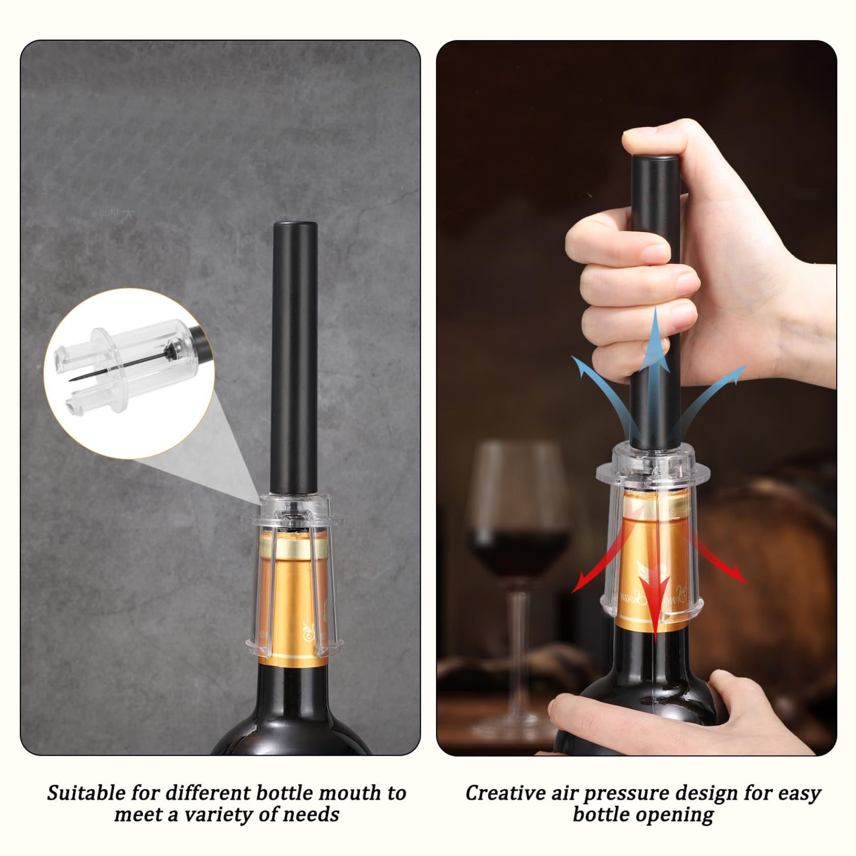 Bomba abridor de vino, abridor de botellas de vino con bomba autocentrante, manual de presión de aire fácil de usar para manual de corcho rojo