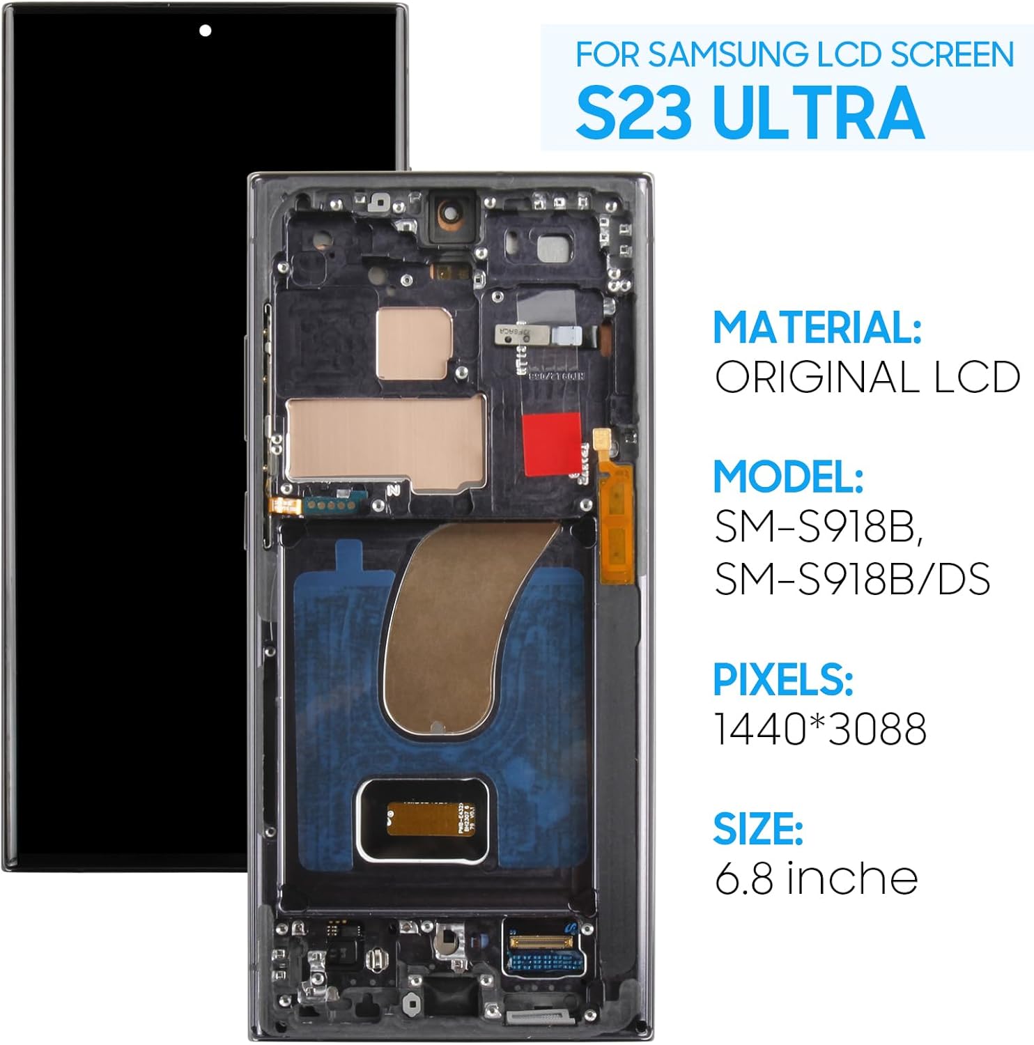 Original for Samsung Galaxy S23 Ultra Screen Replacement SM-S918 6.8“ LCD Display Touch Screen Digitizer Glass Assembly - Black with Frame - Tools