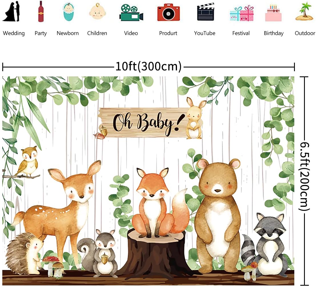 3x2m Telón de Fondo Baby Shower Oh Baby Woodland Safari Jungle Animal Tema Niño Niña Fotografía Fondo Baby Shower Género Reveal Cumpleaños Decoraciones Banner Photo Booth Props