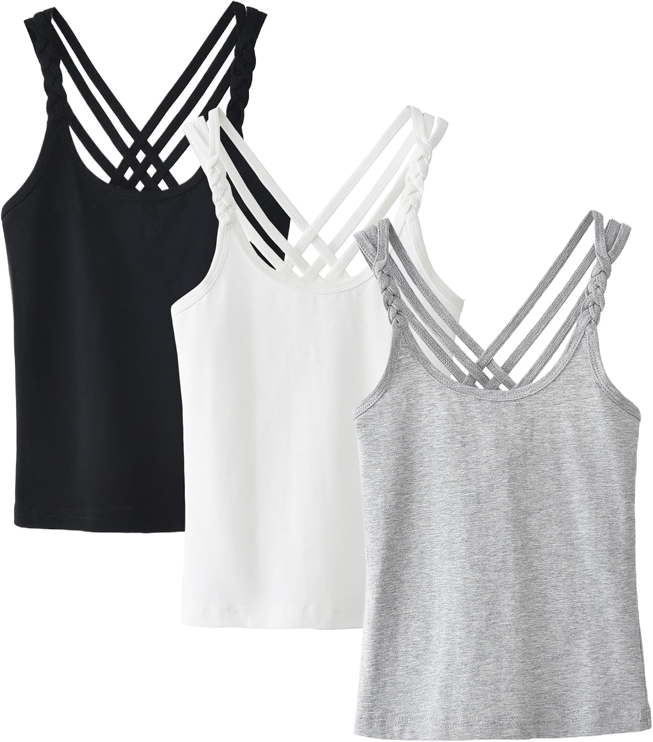 Happy Cherry Girl’s Sleeveless Tank Top Stretch Undershirts Basic Cami Camisole 3 Pack