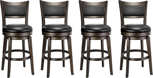 Miniatura 15 de Juego de 4 taburetes giratorios de bar PrimeZone, taburetes de barra de 26 pulgadas de altura de mostrador, taburete de bar de cuero sintético negro