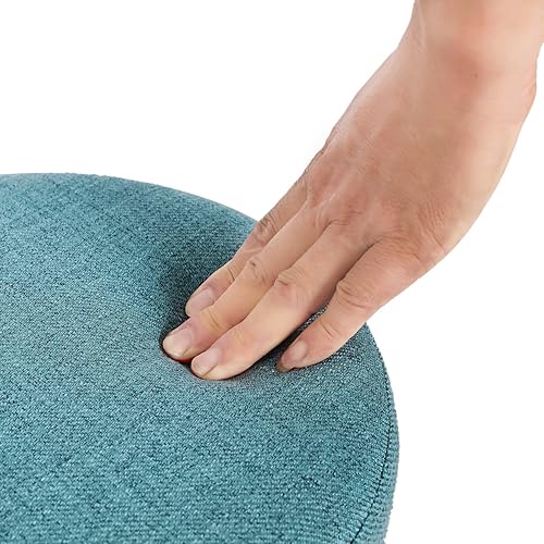 Miniatura 6 de Taburete otomano redondo de tela pequeña, otomana, reposapiés, moderno, acolchado, para sala de estar, sofá, oficina (azul turquesa)