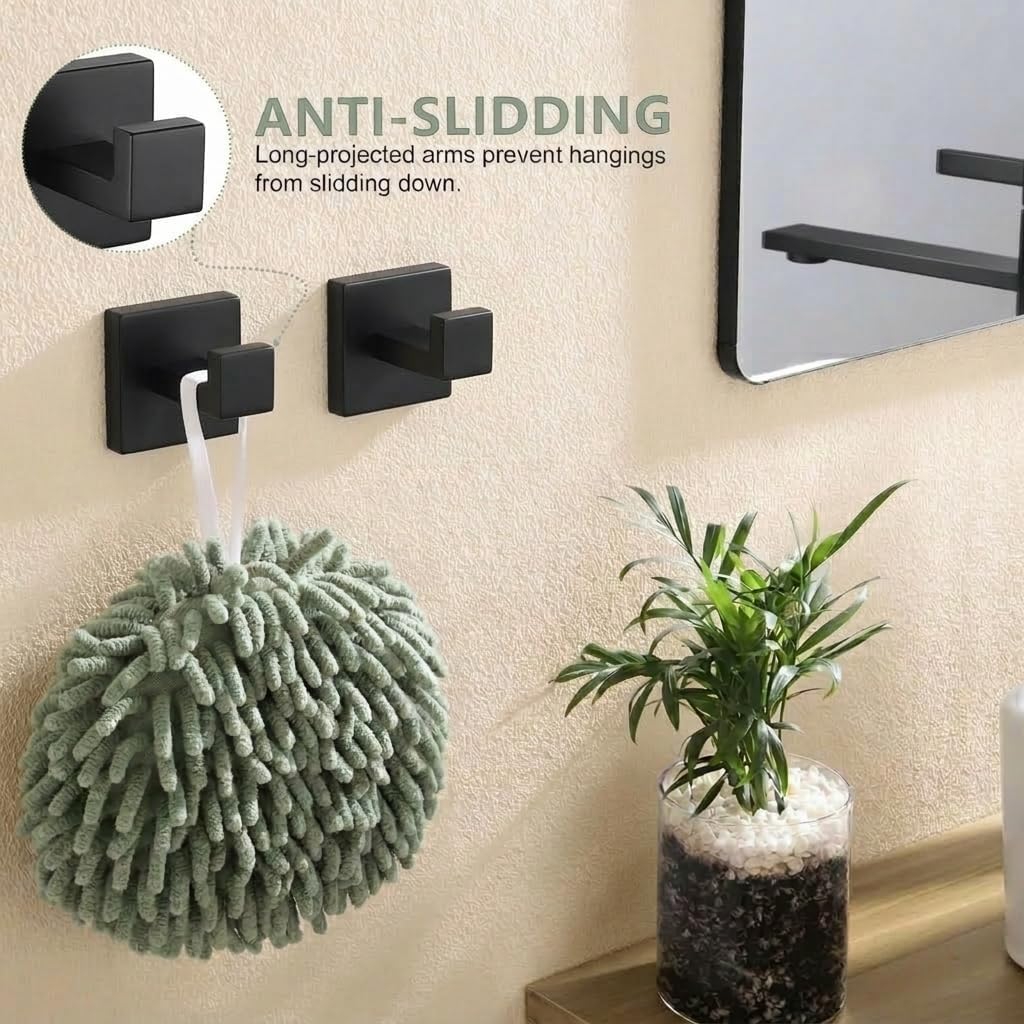 Matte Black Bathroom Hardware Set, 5-Piece Premium SUS304 Stainless Steel Bath Accessories, 23.6 Inch Black Towel Bar Rack, Heavy Duty Square Fixtures for Modern Home