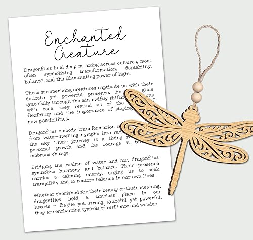 Dragonfly Ornament - Enchanted Creature Story Card - Wooden Dragonfly