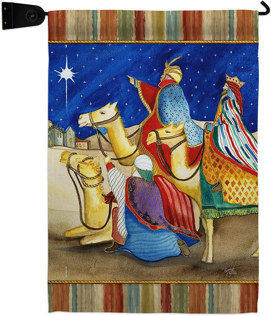 Three Kings Garden Flag Set Wall Hanger Wintertime Wise Men Star Baby JesusSeason Christian Small Decorative Gift Yard House Banner Made In USA 13 X 18.5