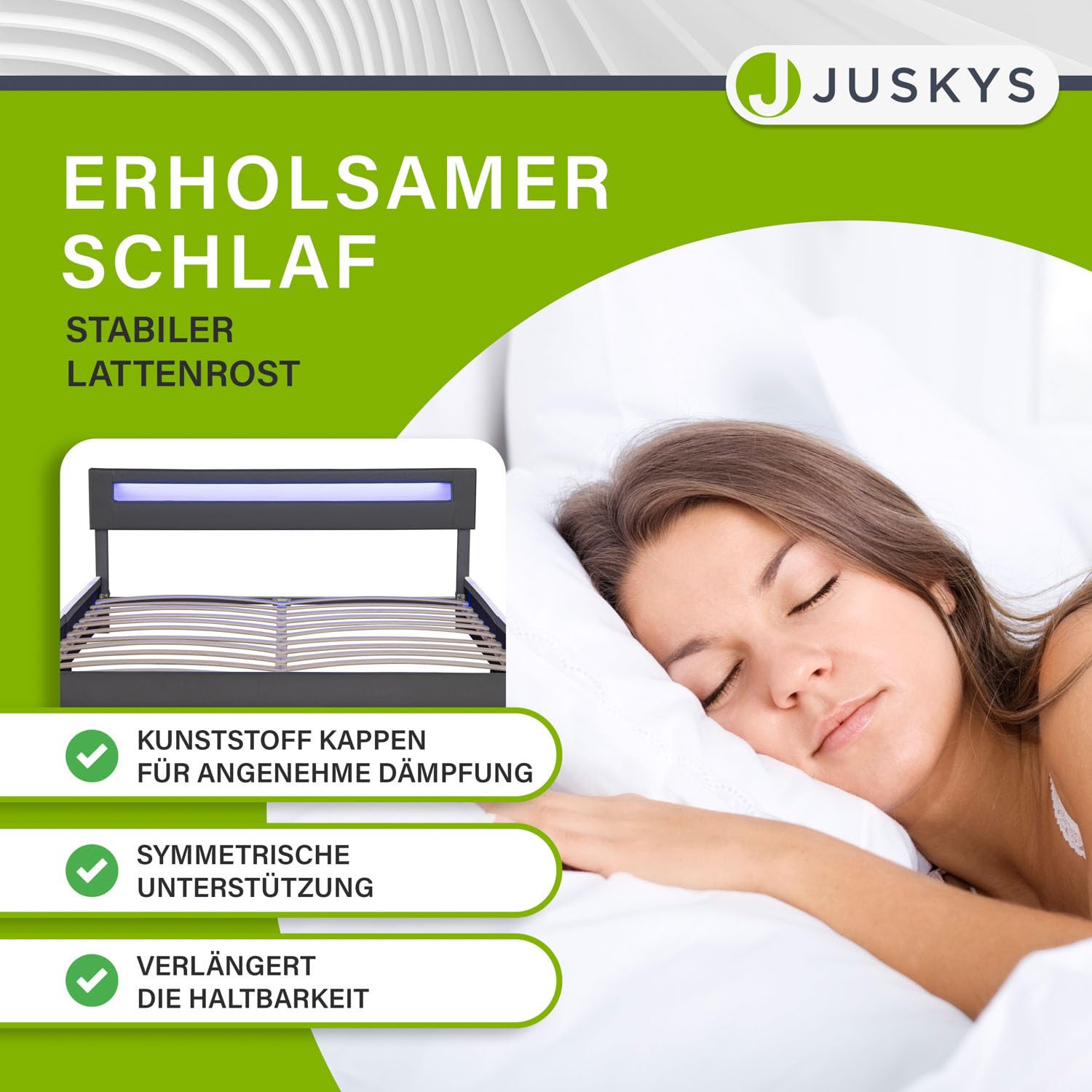 Juskys Polsterbett Sevilla 180x200 cm mit LED Beleuchtung, Lattenrost & Kopfteil - Holz & Kunstleder - 16 Farbeinstellungen & Fernbedienung - Bett Bettgestell Doppelbett - Grau