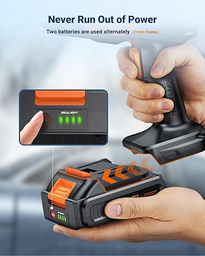 Miniatura 6 de SEALIGHT Lavadora a presión inalámbrica, lavadora de energía portátil de 970 PSI con baterías dobles de 3.0 Ah, boquilla 6 en 1, lavadora eléctrica