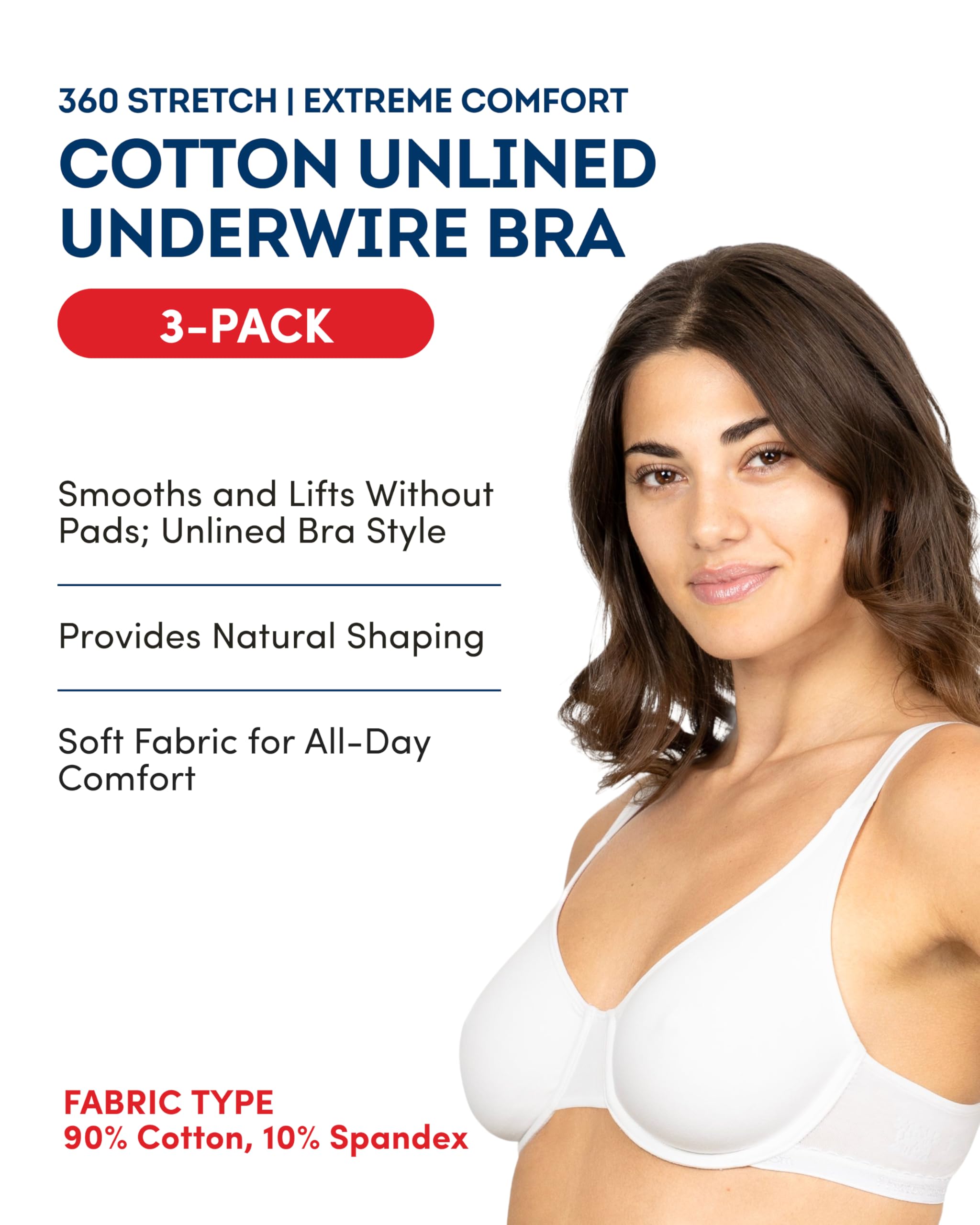 Fruit of The Loom Soutien-Gorge en Coton Stretch Ultra Confortable Soutien-Gorge de T-Shirt Femme (Lot de 3)
