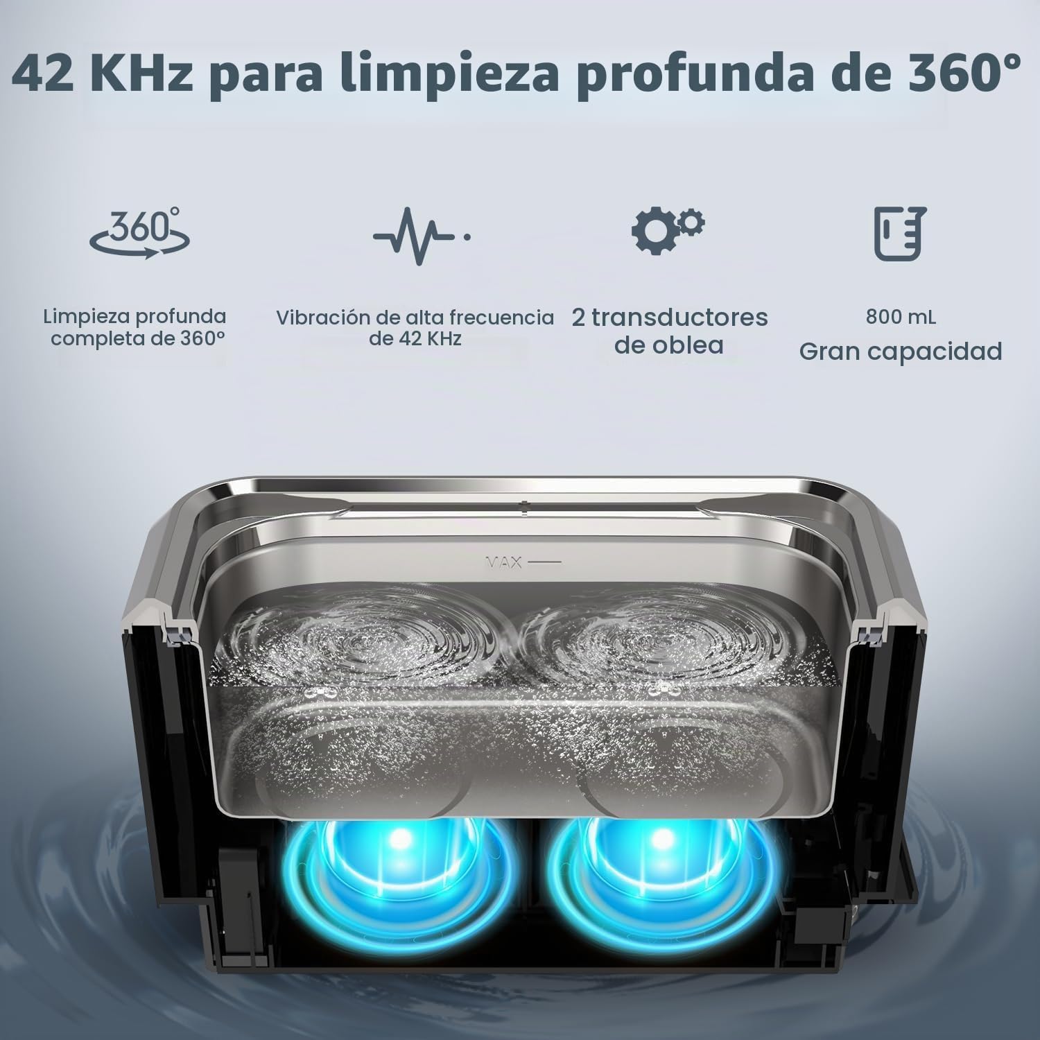 PELCAS Limpiador Ultrasonidos con Transductores Duales Limpiador Ultrasónico 800ML 42KHz con Pantalla Táctil y 5 Configuraciones de Tiempo para Anteojos, Relojes, Joyas, Dentaduras Postizas (Negro)