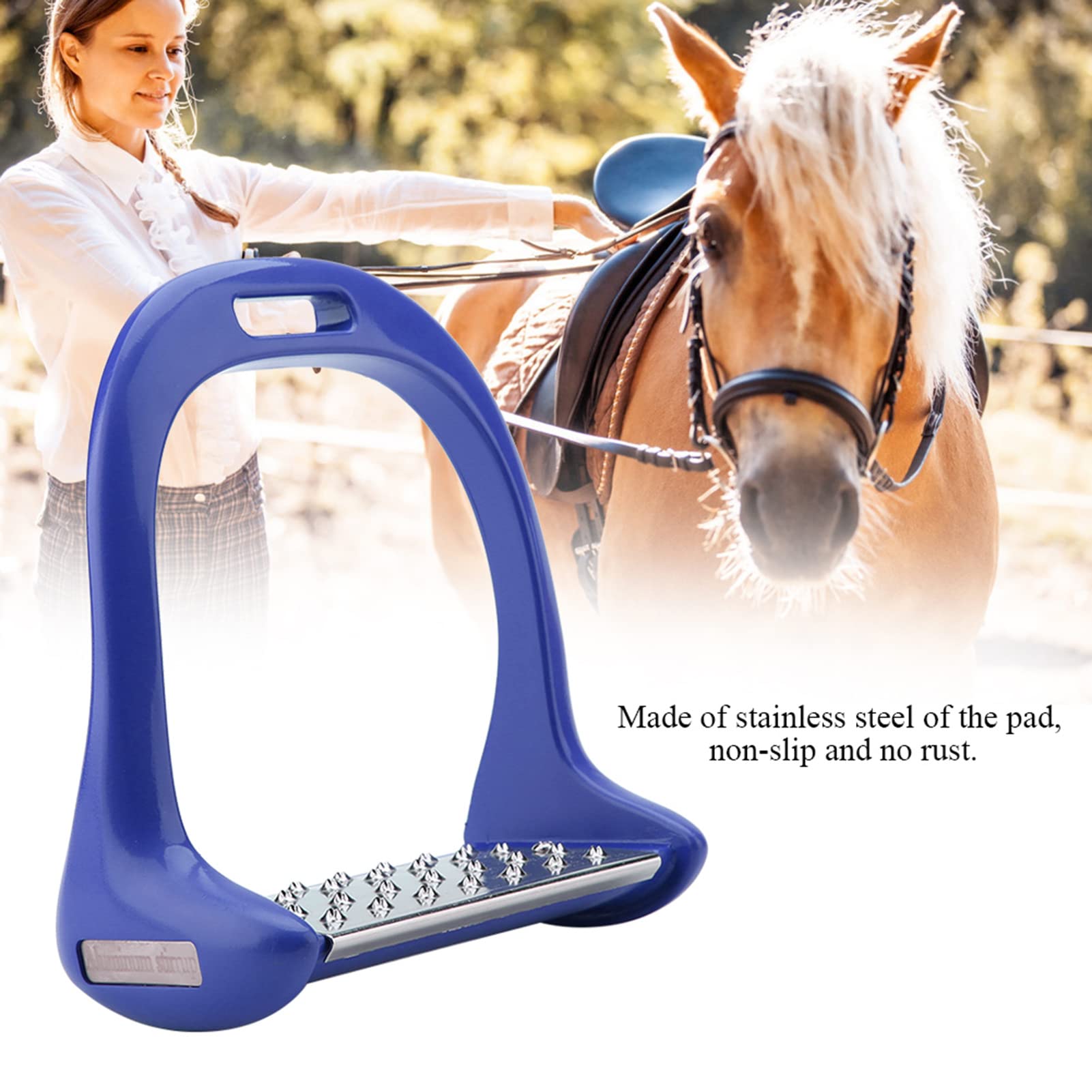 flexman Horse Riding Stirrup, 4.7 X 1.4in Stainless Steel Non Slip Pad Equestrian Aluminum Saddle with Painting (Blue)