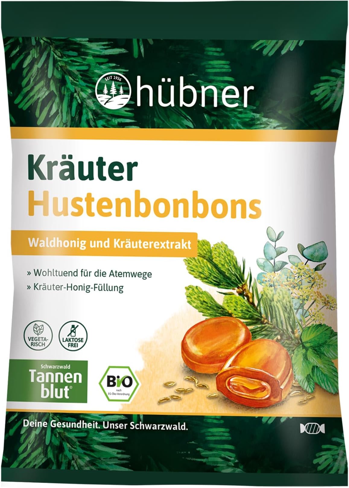 Hubner Tannenblut Herb Filled Candies for Cough, 2.6 Ounce Bag with Approximately 15 Pieces