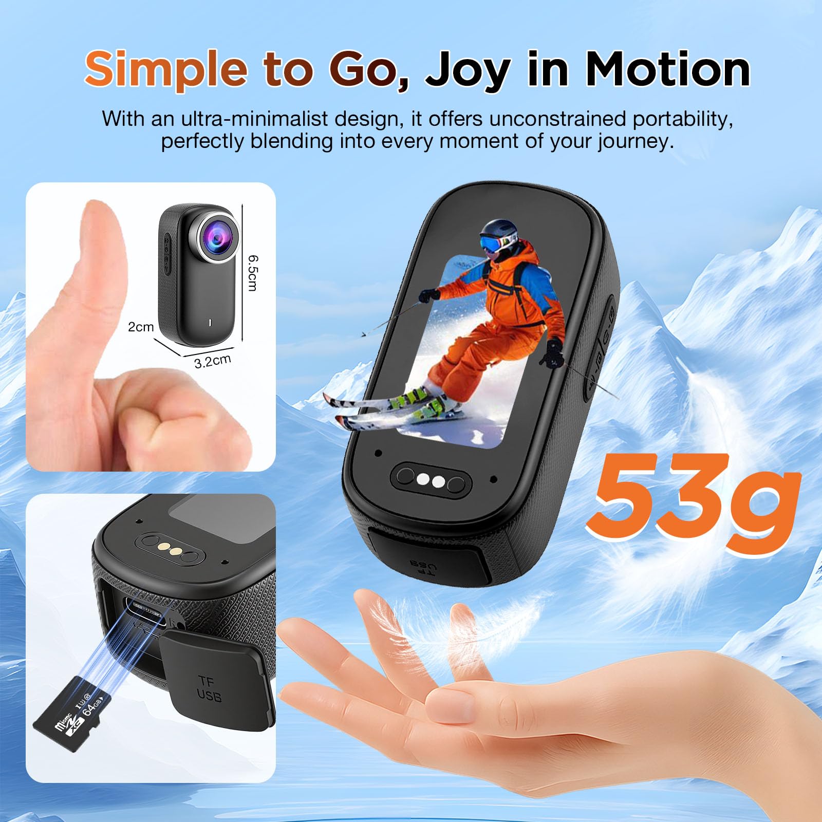 4K Action Kamera Mini Bodycam 180° Drehbarer Bildschirm Magnetische Freihändig POV Kamera 64GB Karte 30m Wasserdicht Unterwasserkamera
