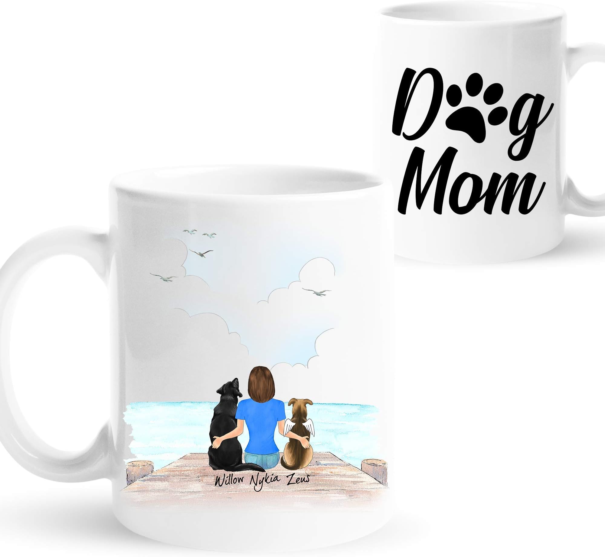 Personalized Dog Mom Coffee Mug, Customizable Pet Name and Picture, Pet Memorial Cup, Custom Gift Idea For Dog Lover Women on Birthday, Mothers day, Christmas (11oz, Ocean)