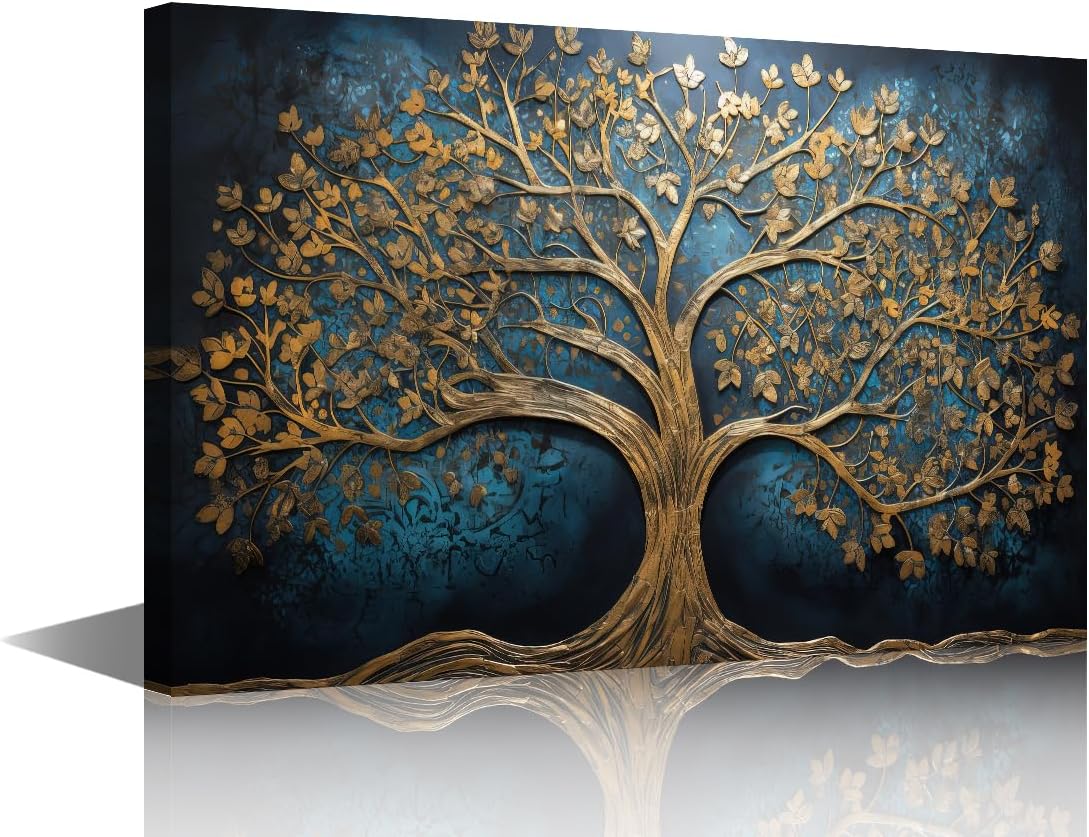 Amazon.com: TUMOVO 1 Panels Modern Wall Art Golden Abstract Tree with ...