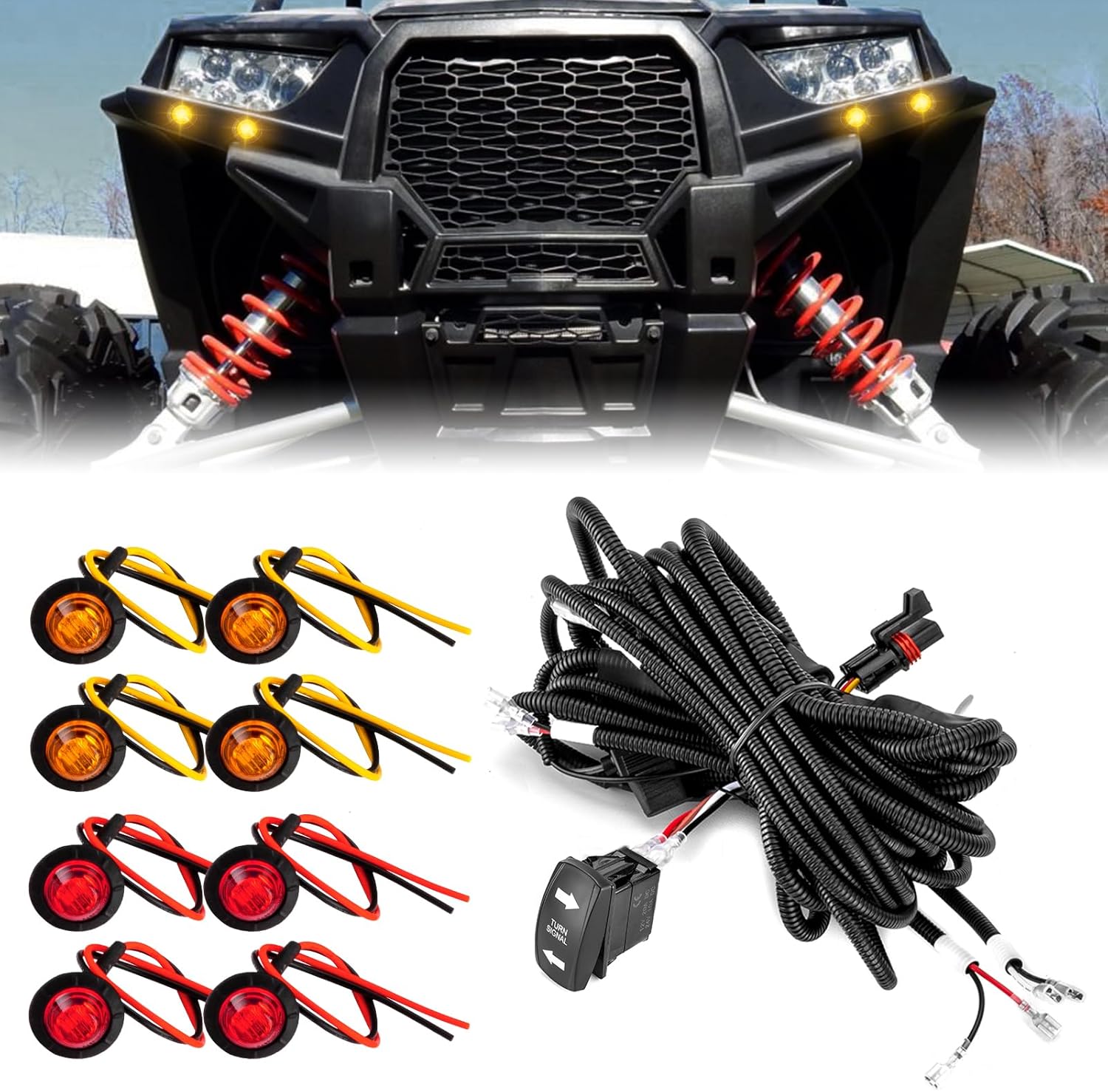 WeiSen Plug & Play Turn Signal Kit with Pulse Power Bar Plug Connector Relay Fuse, 20AWG 12V/24V 8 Turn Signal Light & Rocker Switch Compatible with Polaris RZR Ranger General Pulse Bus bar
