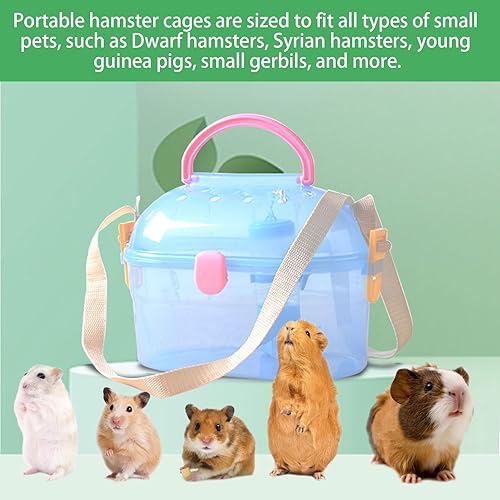 Miniatura 5 de Jaula portátil para hámster sirio, jaula de viaje con botella de agua, tazón de comida, correa ajustable, jaulas salientes para animales pequeños,