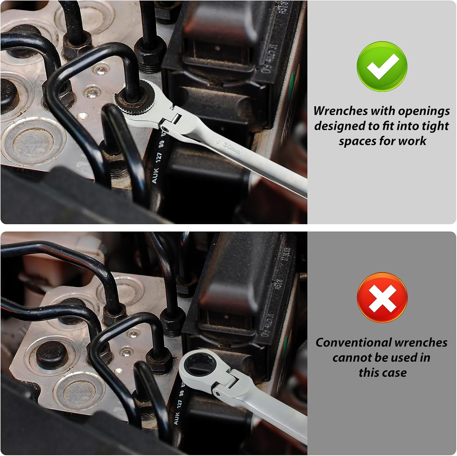 LOSCHEN 30mm Metric Ratcheting Wrench, 72 Tooth, Chrome Vanadium Steel, Open Flex-Head Ratcheting Wrench