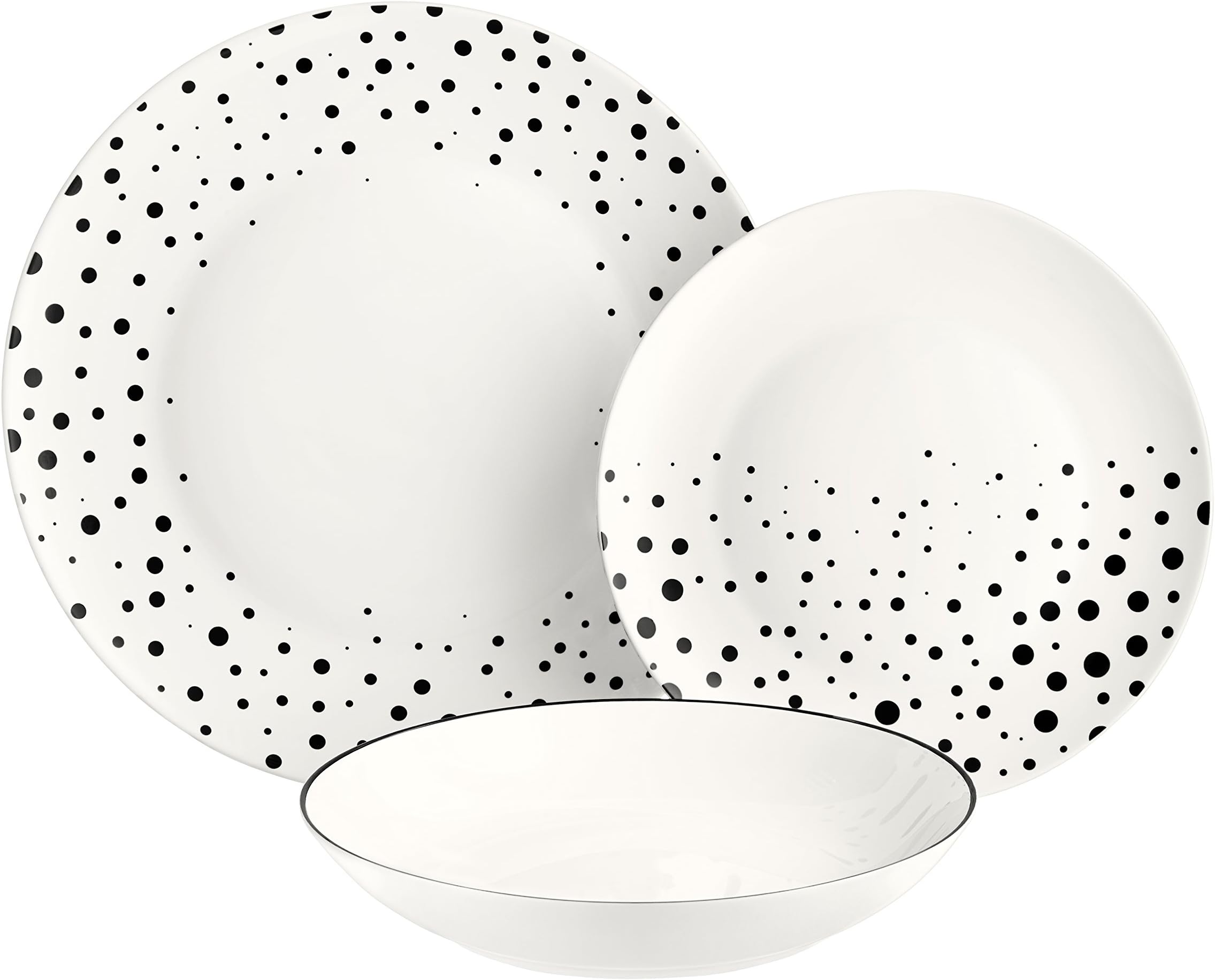 Dajar Dotty Dinner Set 18 Pcs. Ambition, White, Black, 29 x 52 x 29 cm, – Units