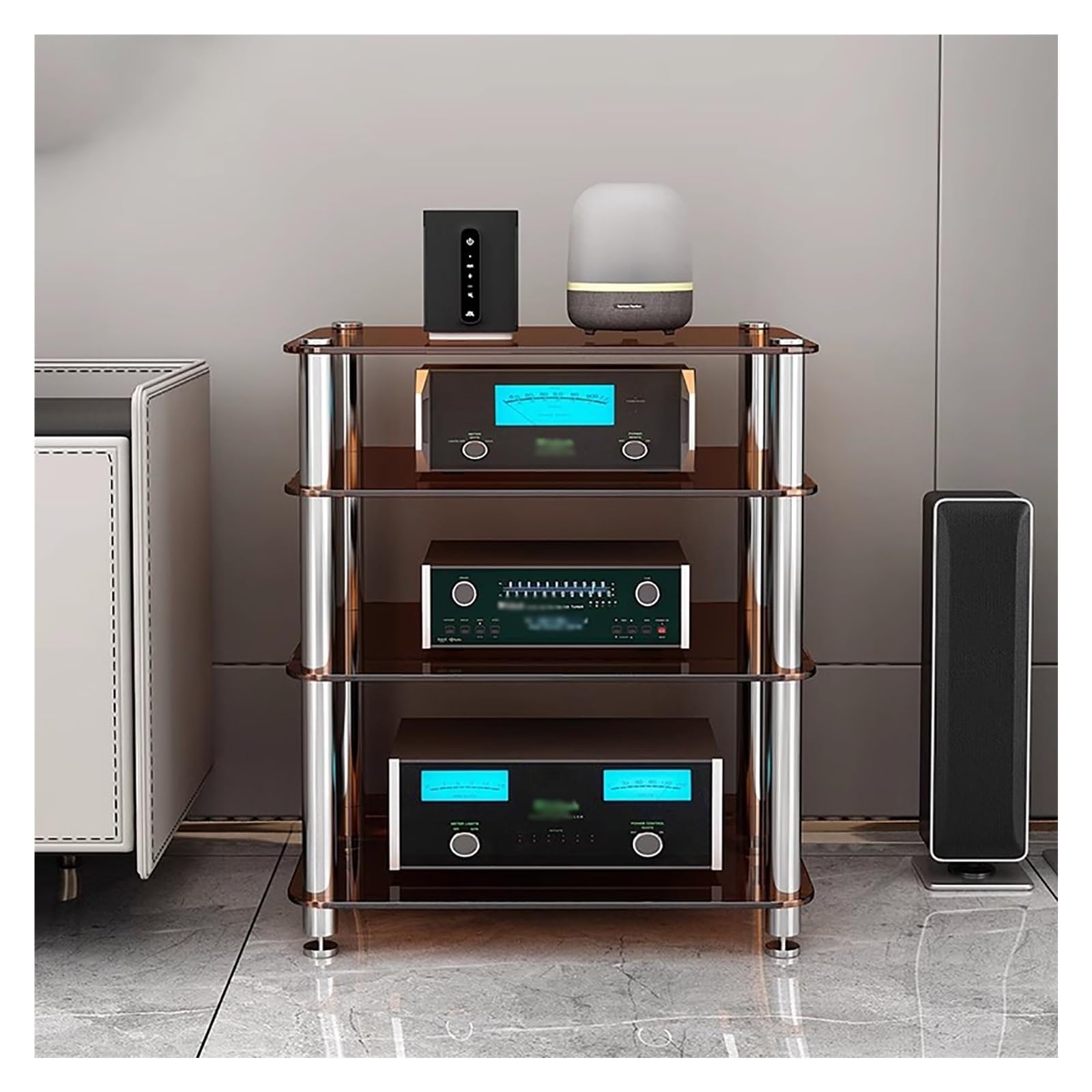 YLLFFLL 1/2/3/4-tier Media Stand Audio/Video Component Cabinet with Glass Shelf, Heavy Duty Stereo Racks and Stands Stereo System, Modern Audio Rack