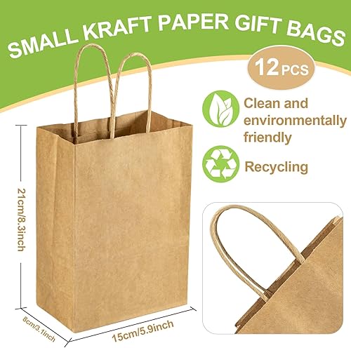 Miniatura 2 de MAQIHAN Bolsas pequeñas de papel kraft con asas – 12 bolsas pequeñas de papel de estraza marrón con dulces, regalos de fiesta de cumpleaños,