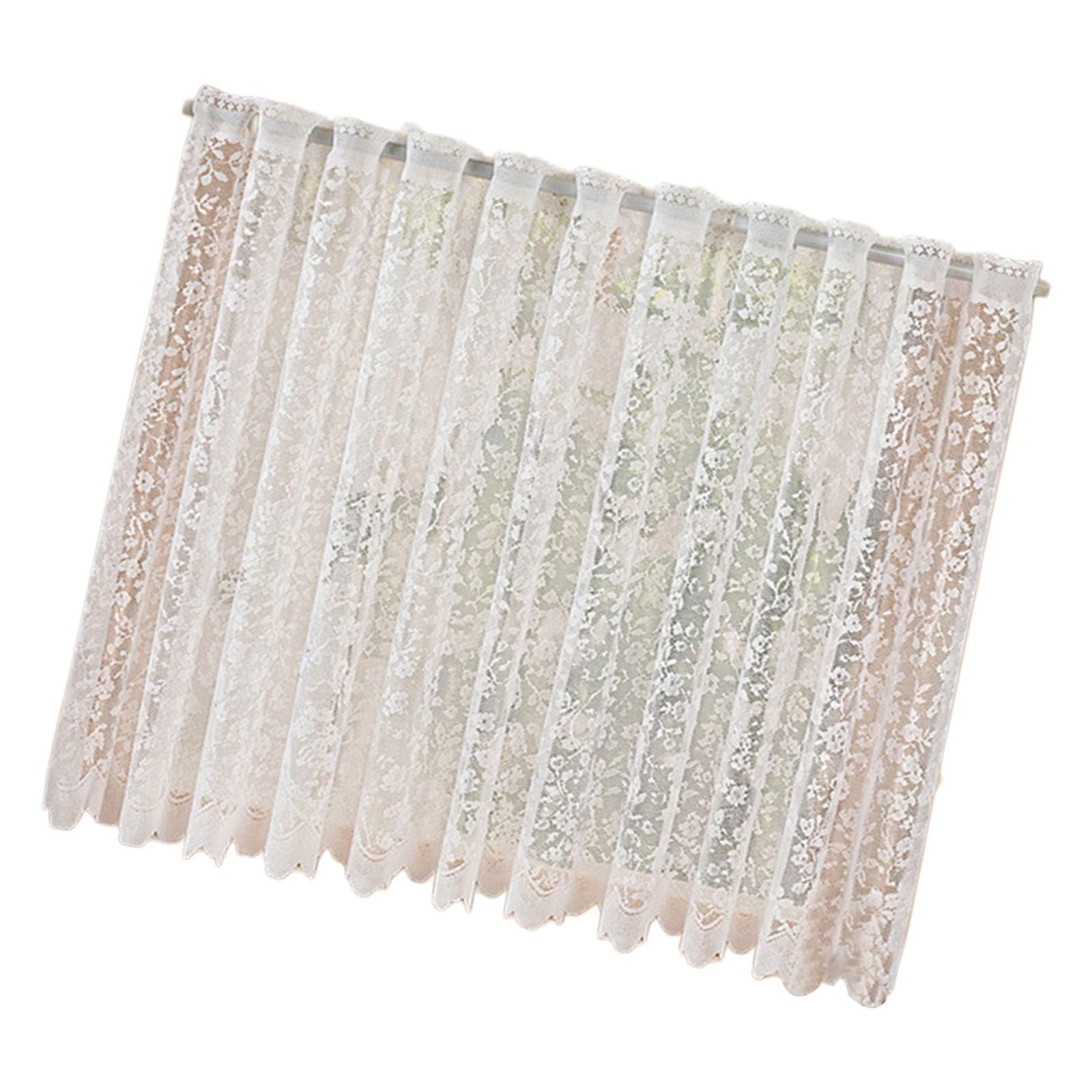 Floral Lace Short Curtain Panel Light Filtering Rod Pocket Drape for Kitchen Window Balcony and Study Decor White Lace Curtain Panel Sheer Doorway Rod Pocket Cafe Floral Window Drape Light Filtering