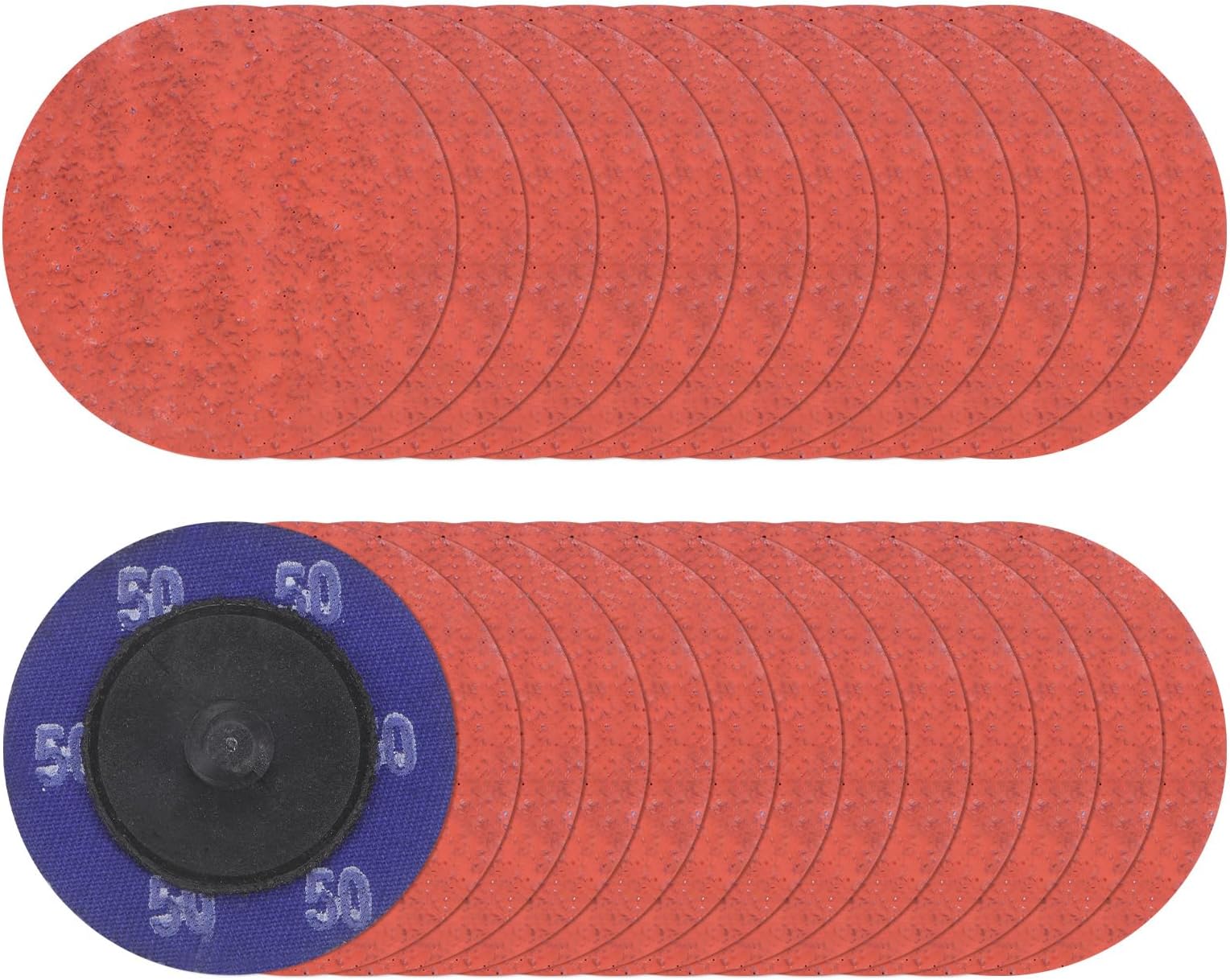 25pcs Quick Change Sanding Discs 2" 50 Grit R-Type Roll Lock Ceramic Grains Conditioning Disc Sandpaper for Die Grinder Grinding Fast Cutting, Bright Red