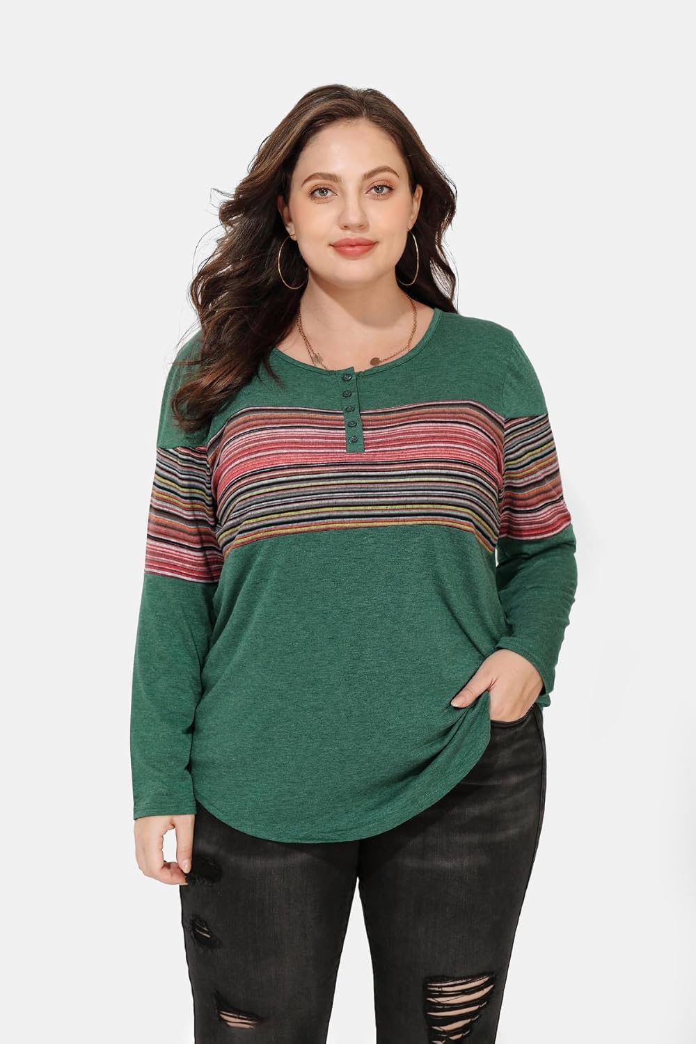 RITERA Womens Plus Size Top Long Sleeve Henley Shirt Fall Casual Pullover XL-5XL - Image 2
